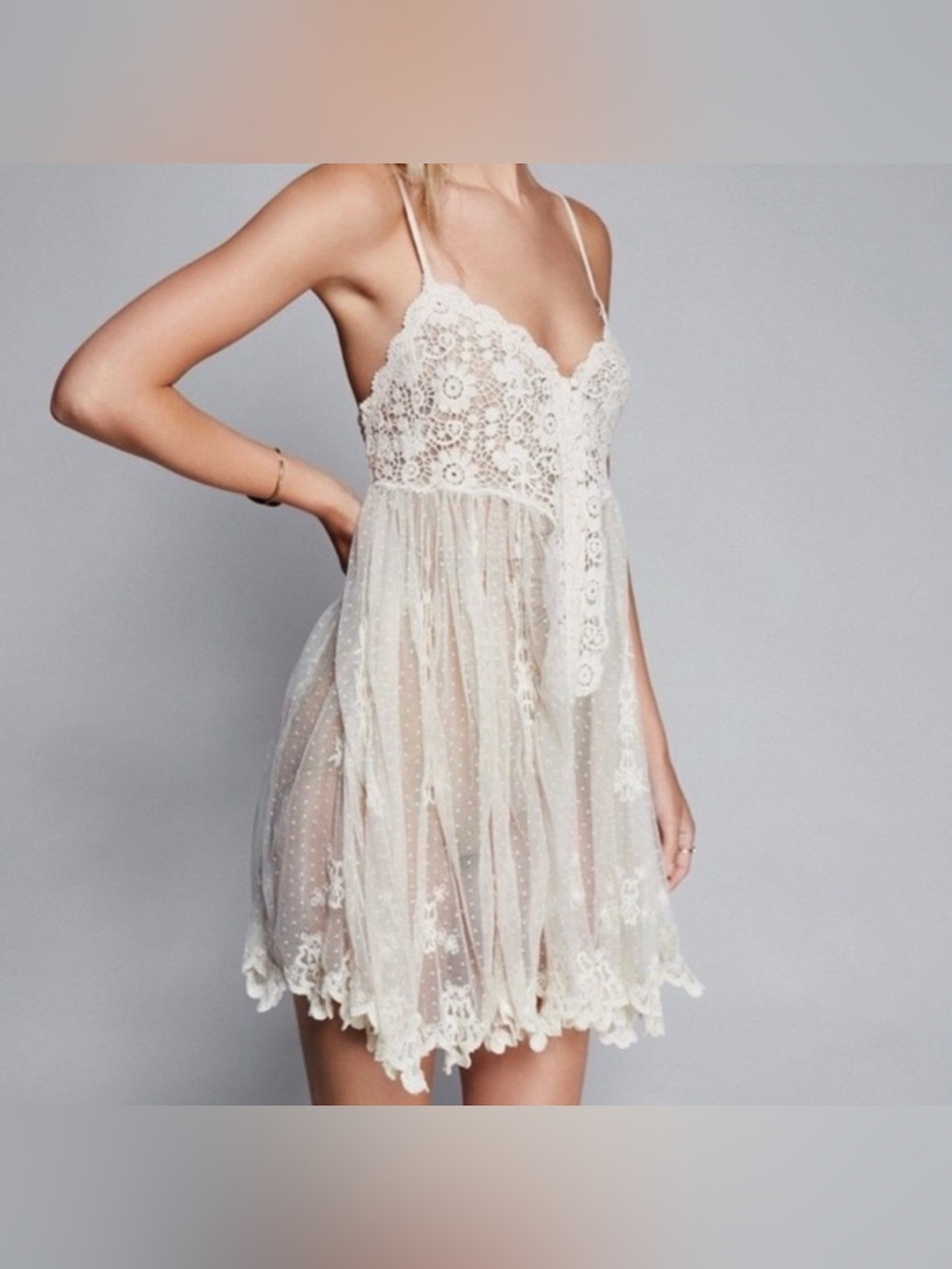 Free People - NWT Lace Say Hello to Heaven Slip Dress IVORY